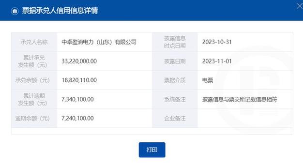 中卓盈浦电力山东商票逾期720余万元